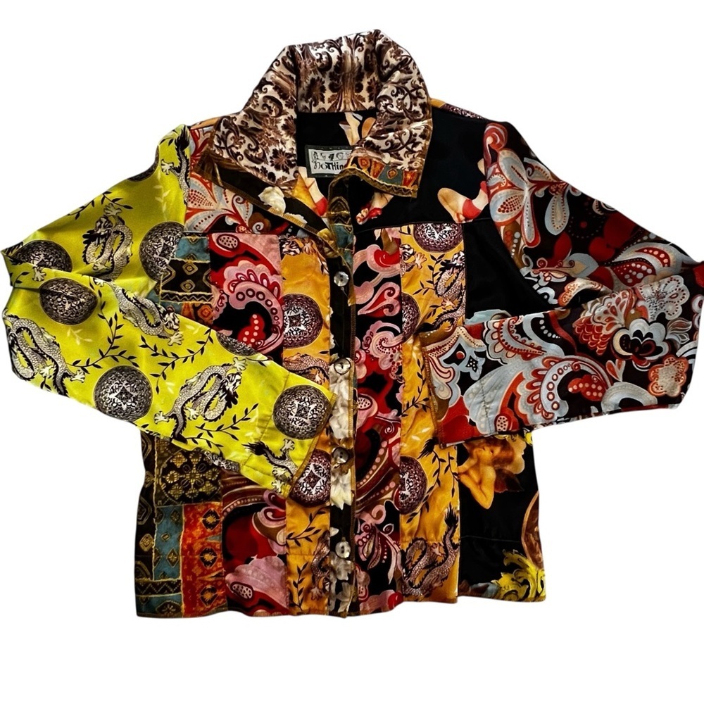 Nothing Matches 90s Baroque Patchwork Satin Jacket  Medium boho y2k art to wear - Picture 4 of 15